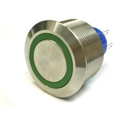 RS PRO Tlačítkový spínač, řada: MPB25 IP67 SPDT Panel Okamžité Osvětlené 25.2 mm 5 A, barva LED: Zelená 12 V dc 250 V ac