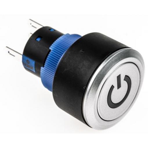 RS PRO Tlačítkový spínač, řada: KPB22 IP65 SPDT Panel Okamžité Osvětlené 22.2 mm 5 A, barva LED: Zelená 36 V dc 250 V ac
