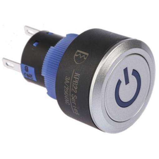 RS PRO Tlačítkový spínač, řada: KPB22 IP65 SPDT Panel Okamžité Osvětlené 22.2 mm 5 A, barva LED: Modrá 36 V dc 250 V ac