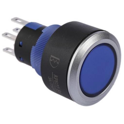 RS PRO Tlačítkový spínač, řada: KPB22 IP65 DPDT Panel Okamžité Osvětlené 22.2 mm 5 A, barva LED: Modrá 36 V dc 250 V ac