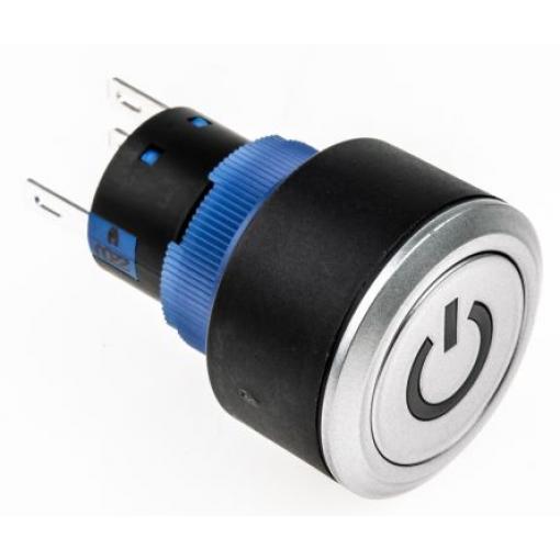 RS PRO Tlačítkový spínač, řada: KPB22 IP65 SPDT Panel Okamžité Osvětlené 22.2 mm 5 A, barva LED: Bílá 36 V dc 250 V ac