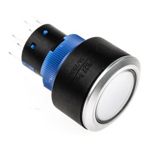 RS PRO Tlačítkový spínač, řada: KPB22 IP65 DPDT Panel Okamžité Osvětlené 22.2 mm 5 A, barva LED: Modrá 36 V dc 250 V ac