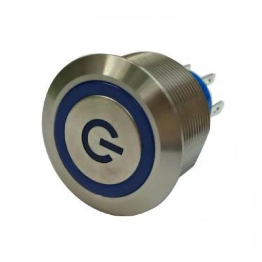 RS PRO Tlačítkový spínač, řada: MPB25 IP67 SPDT Panel Okamžité Osvětlené 25.2 mm 5 A, barva LED: Modrá 36 V dc 250 V ac