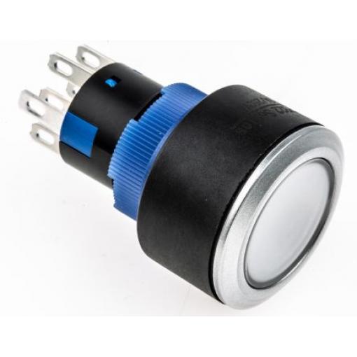 RS PRO Tlačítkový spínač, řada: KPB22 IP65 DPDT Panel Okamžité Osvětlené 22.2 mm 5 A, barva LED: Žlutá 36 V dc 250 V ac
