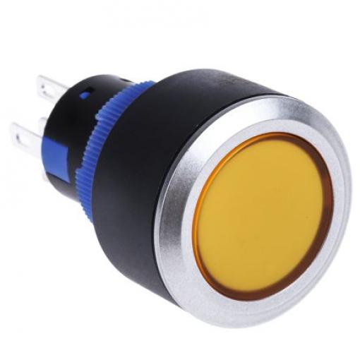 RS PRO Tlačítkový spínač, řada: KPB22 IP65 SPDT Panel Okamžité Osvětlené 22.2 mm 5 A, barva LED: Žlutá 36 V dc 250 V ac