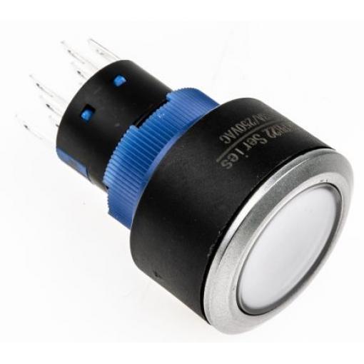 RS PRO Tlačítkový spínač, řada: KPB22 IP65 DPDT Panel Okamžité Osvětlené 22.2 mm 5 A, barva LED: Červená 36 V dc 250 V