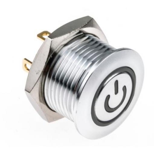 RS PRO Tlačítkový spínač, řada: MPB16 IP67 SPST Panel Okamžité Osvětlené 16 mm 2 A, barva LED: Modrá 36 V dc