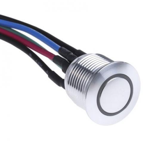 RS PRO Tlačítkový spínač, řada: MPB16 IP67 SPST Panel Okamžité Osvětlené 16 mm 2 A, barva LED: Modrá, Zelená, Červená 36