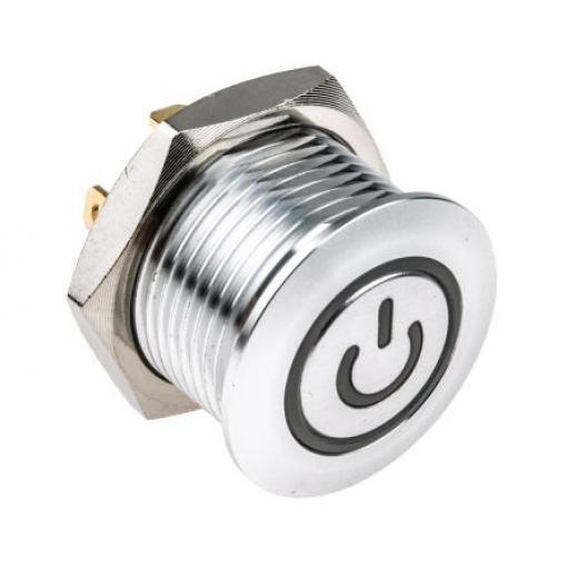 RS PRO Tlačítkový spínač, řada: MPB16 IP67 SPST Panel Okamžité Osvětlené 16 mm 2 A, barva LED: Modrá 36 V dc