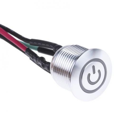 RS PRO Tlačítkový spínač, řada: MPB16 IP67 SPST Panel Okamžité Osvětlené 16 mm 2 A, barva LED: Modrá 36 V dc