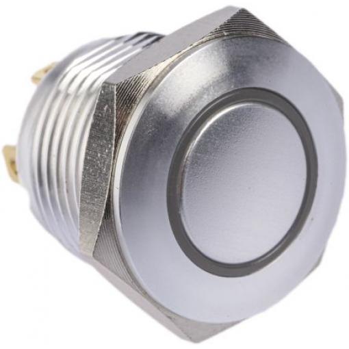 RS PRO Tlačítkový spínač, řada: MPB16 IP67 SPST Panel Okamžité Osvětlené 16 mm 2 A, barva LED: Zelená 36 V dc