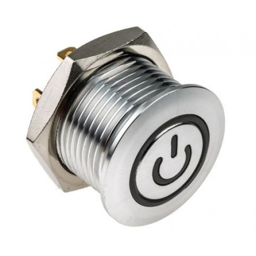 RS PRO Tlačítkový spínač, řada: MPB16 IP67 SPST Panel Okamžité Osvětlené 16 mm 2 A, barva LED: Bílá 36 V dc