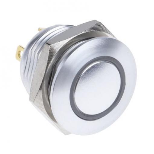 RS PRO Tlačítkový spínač, řada: MPB16 IP67 SPST Panel Okamžité Osvětlené 16 mm 2 A, barva LED: Modrá 36 V dc