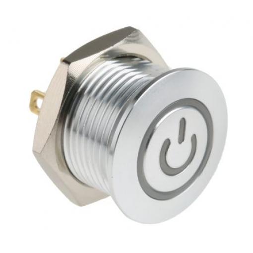 RS PRO Tlačítkový spínač, řada: MPB16 IP67 SPST Panel Okamžité Osvětlené 16 mm 2 A, barva LED: Červená 36 V dc