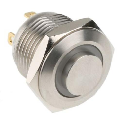 RS PRO Tlačítkový spínač, řada: MPB16 IP67 SPST Panel Okamžité Osvětlené 16 mm 2 A, barva LED: Modrá 36 V dc
