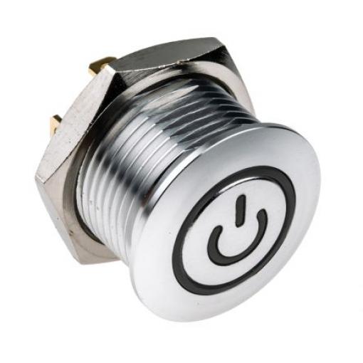 RS PRO Tlačítkový spínač, řada: MPB16 IP67 SPST Panel Okamžité Osvětlené 16 mm 2 A, barva LED: Bílá 36 V dc