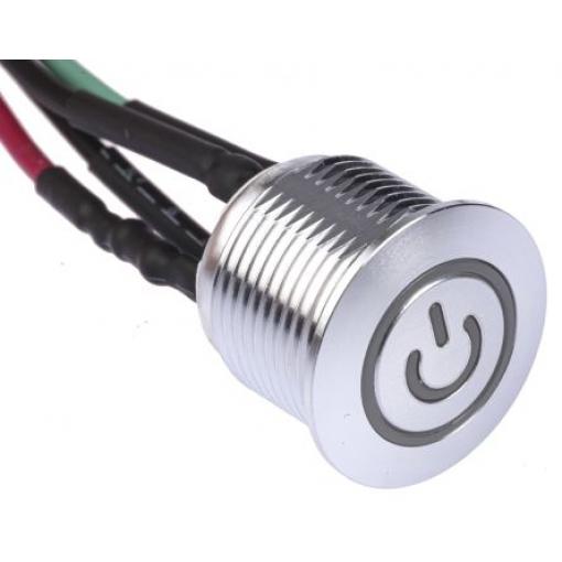 RS PRO Tlačítkový spínač, řada: MPB16 IP67 SPST Panel Okamžité Osvětlené 16 mm 2 A, barva LED: Zelená 36 V dc