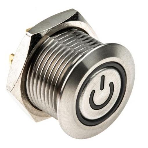 RS PRO Tlačítkový spínač, řada: MPB16 IP67 SPST Panel Okamžité Osvětlené 16 mm 2 A, barva LED: Modrá 36 V dc 36 V ac