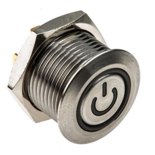 RS PRO Tlačítkový spínač, řada: MPB16 IP67 SPST Panel Okamžité Osvětlené 16 mm 2 A, barva LED: Bílá 36 V dc 36 V ac
