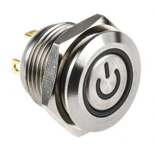 RS PRO Tlačítkový spínač, řada: MPB16 IP67 SPST Panel Okamžité Osvětlené 16 mm 2 A, barva LED: Zelená 36 V dc