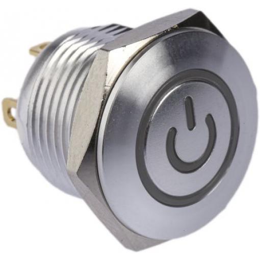 RS PRO Tlačítkový spínač, řada: MPB16 IP67 SPST Panel Okamžité Osvětlené 16 mm 2 A, barva LED: Zelená 36 V dc