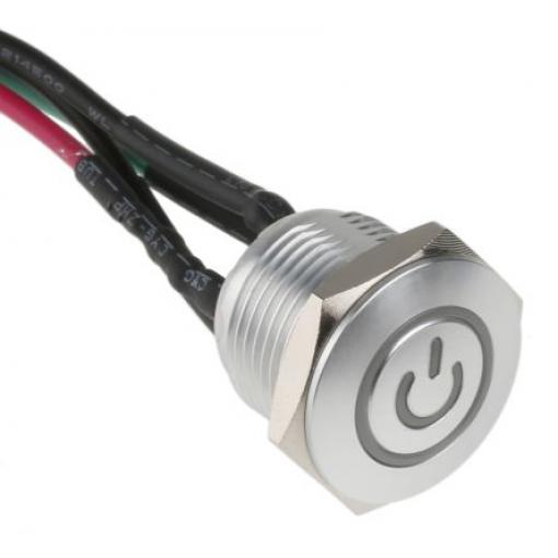 RS PRO Tlačítkový spínač, řada: MPB16 IP67 SPST Panel Okamžité Osvětlené 16 mm 2 A, barva LED: Zelená 36 V dc