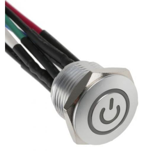 RS PRO Tlačítkový spínač, řada: MPB16 IP67 SPST Panel Okamžité Osvětlené 16 mm 2 A, barva LED: Modrá, Zelená, Červená 36