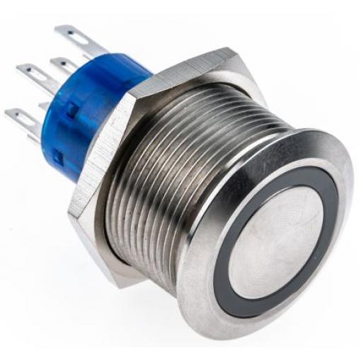 RS PRO Tlačítkový spínač, řada: MPB22 IP67 DPDT Panel Okamžité Osvětlené 22.2 mm 5 A, barva LED: Bílá 12 V dc 250 V ac