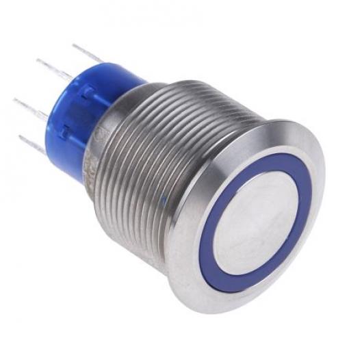 RS PRO Tlačítkový spínač, řada: MPB22 IP67 DPDT Panel Okamžité Osvětlené 22.2 mm 5 A, barva LED: Modrá 12 V dc 250 V ac