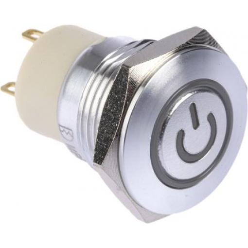 RS PRO Tlačítkový spínač, řada: MPB16 IP67 SPST Panel Blokování Osvětlené 16 mm 2 A, barva LED: Zelená 36 V dc