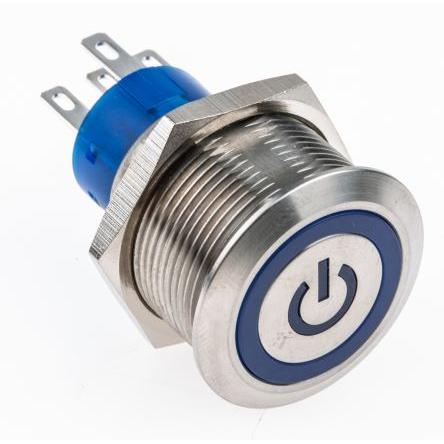RS PRO Tlačítkový spínač, řada: MPB22 IP67 SPDT Panel Okamžité Osvětlené 22.2 mm 5A, barva LED: Modrá 12 V dc 250 V ac
