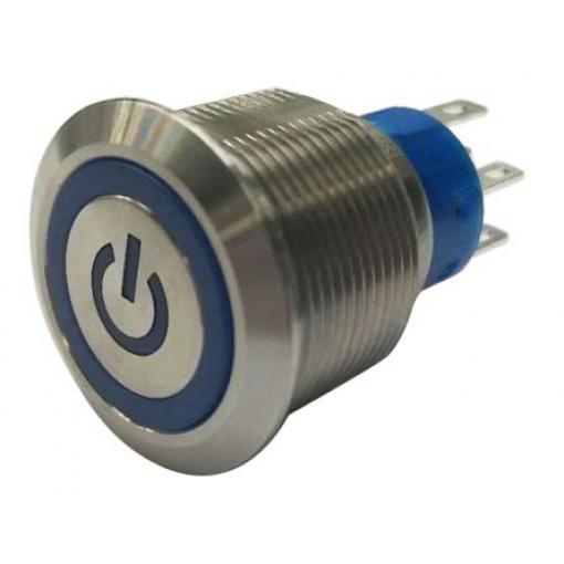 RS PRO Tlačítkový spínač, řada: MPB22 IP67 DPDT Panel Okamžité Osvětlené 22.2 mm 5 A, barva LED: Modrá 36 V dc 250 V ac