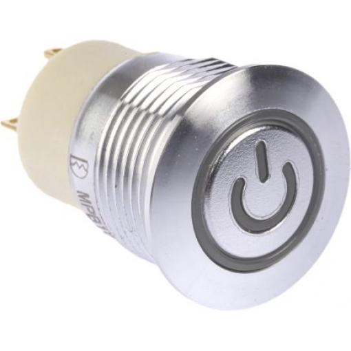 RS PRO Tlačítkový spínač, řada: MPB16 IP67 SPST Panel Blokování Osvětlené 16 mm 2 A, barva LED: Modrá 36 V dc