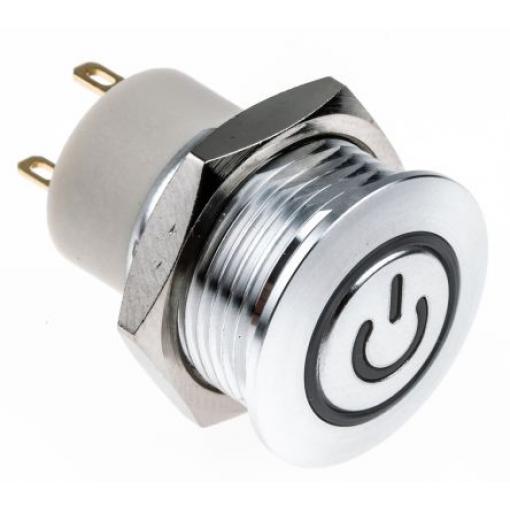 RS PRO Tlačítkový spínač, řada: MPB16 IP67 SPST Panel Blokování Osvětlené 16 mm 2 A, barva LED: Zelená 36 V dc