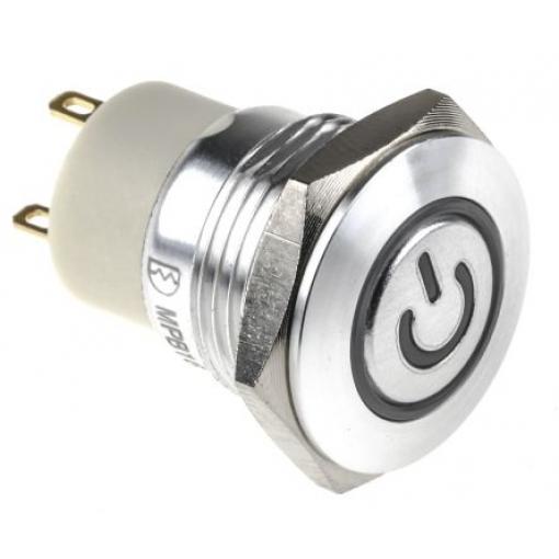 RS PRO Tlačítkový spínač, řada: MPB16 IP67 SPST Panel Blokování Osvětlené 16 mm 2 A, barva LED: Modrá, Červená 36 V dc