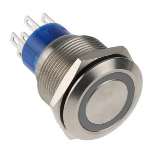 RS PRO Tlačítkový spínač, řada: MPB22 IP67 DPDT Panel Okamžité Osvětlené 22.2 mm 5 A, barva LED: Červená 12 V dc 250 V