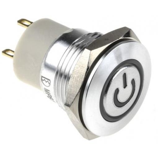 RS PRO Tlačítkový spínač, řada: MPB16 IP67 SPST Panel Blokování Osvětlené 16 mm 2 A, barva LED: Zelená 36 V dc