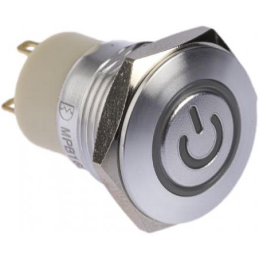 RS PRO Tlačítkový spínač, řada: MPB16 IP67 SPST Panel Blokování Osvětlené 16 mm 2 A, barva LED: Modrá, Červená 36 V dc