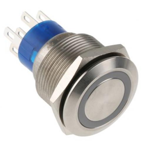 RS PRO Tlačítkový spínač, řada: MPB22 IP67 DPDT Panel Okamžité Osvětlené 22.2 mm 5 A, barva LED: Zelená 12 V dc 250 V ac