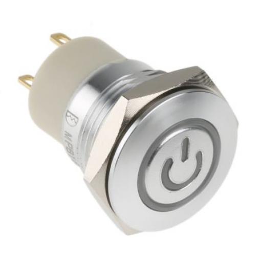 RS PRO Tlačítkový spínač, řada: MPB16 IP67 SPST Panel Blokování Osvětlené 16 mm 2 A, barva LED: Zelená, Červená 36 V dc