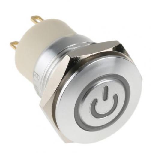 RS PRO Tlačítkový spínač, řada: MPB16 IP67 SPST Panel Blokování Osvětlené 16 mm 2 A, barva LED: Červená 36 V dc
