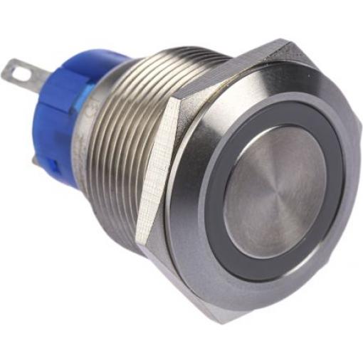 RS PRO Tlačítkový spínač, řada: MPB22 IP67 SPDT Panel Okamžité Osvětlené 22.2 mm 5 A, barva LED: Modrá 36 V dc 250 V ac