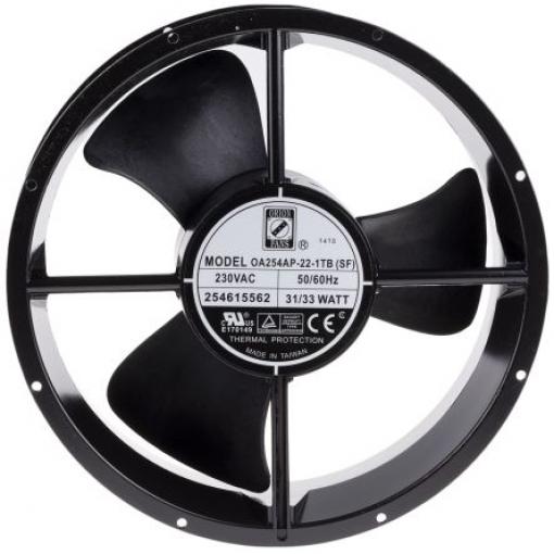 RS PRO Axiální ventilátor, řada: OA254, průtok vzduchu: 934.4 m³/h 33 W 230V ac 140 mA IP55 254 mm 254mm 89 mm