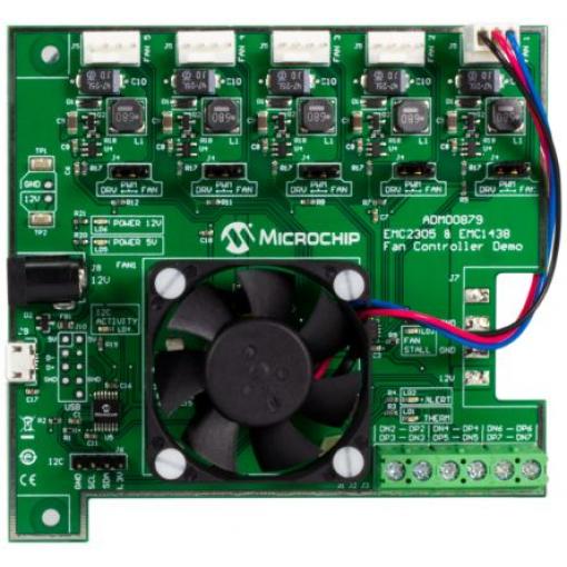 Napájecí deska Demonstrační deska ovládání ventilátoru EMC2305 a EMC1438 a teploty Regulátor ventilátoru Microchip