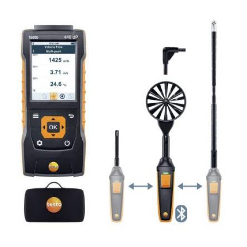Testo Anemometr Diferenční tlak, Vlhkost, Objemový průtok, Teplota, Rychlost vzduchu, číslo modelu: 440 dP Air Flow