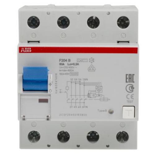 Jistič zbytkového proudu 4pólový Typ B 80 A 300 mA ABB F F200 F200 RoHS, IEC EN 61008, CE