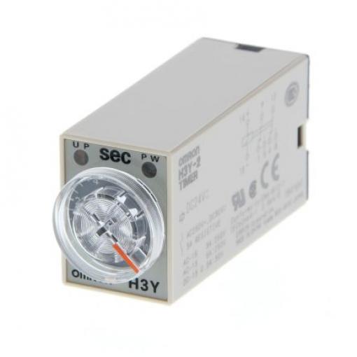 Omron Časovací relé, řada: H3Y-2 Lišta DIN DPDT 2kontaktové 125 V dc 24 V ac 1 funkce zásuvné 0.04 s to 3 h