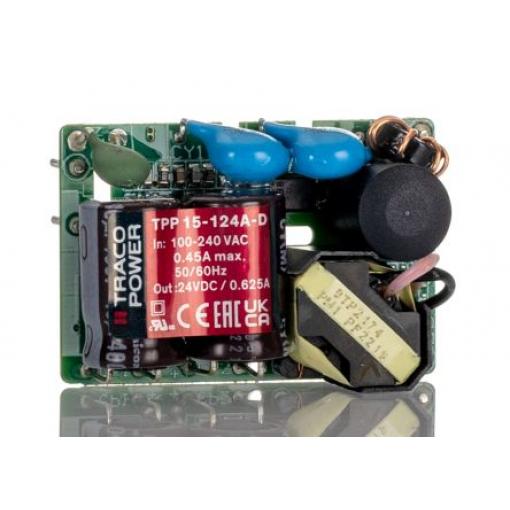 Spínaný napájecí zdroj, počet výstupů: 1 TPP 15-124A-D 24V dc Montáž na plošný spoj 15 W TPP 15A-D TRACOPOWER 264V ac