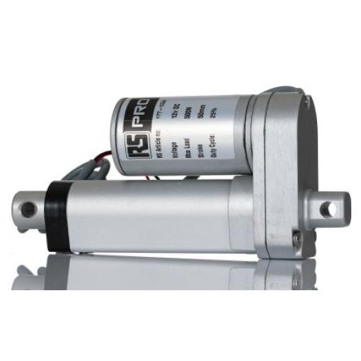 RS PRO Elektrický lineární aktuátor 50 mm 12 V dc, Motor DC, zatížení: 500N 14.6mm/s, cyclus: 25 %, celková dělka: 175