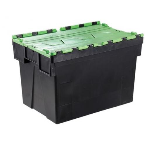 Kontejner s připojeným víkem 65L Zelená, Polypropylen, 600 mm x 400 mm x 365 mm RS PRO